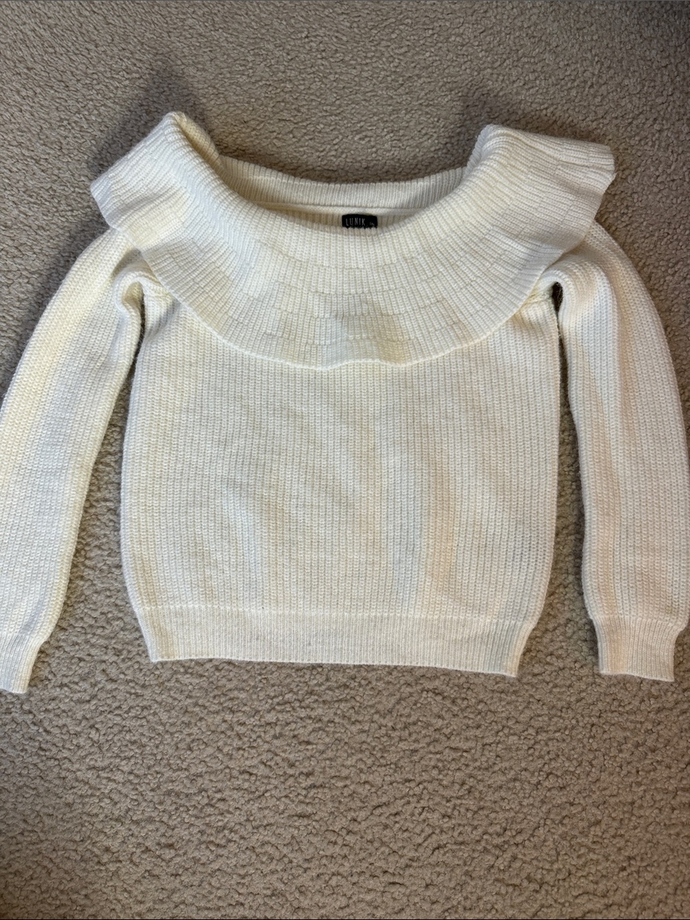 Off-the-Shoulder Ruffle Knit Sweater - Cream